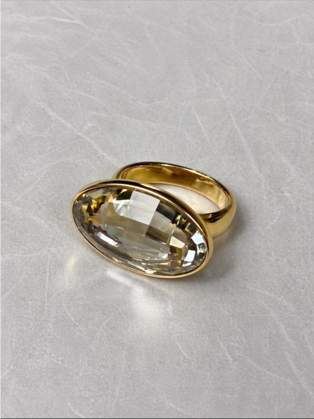 Calvin Klein Gold Statement Ring Oval Faceted Crystal Cocktail Ring